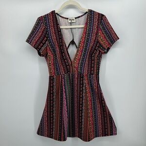 Show Me Your MuMu Boho Retro Maximalist Red&Black Cut Out Peplum Mini Dress SzXL